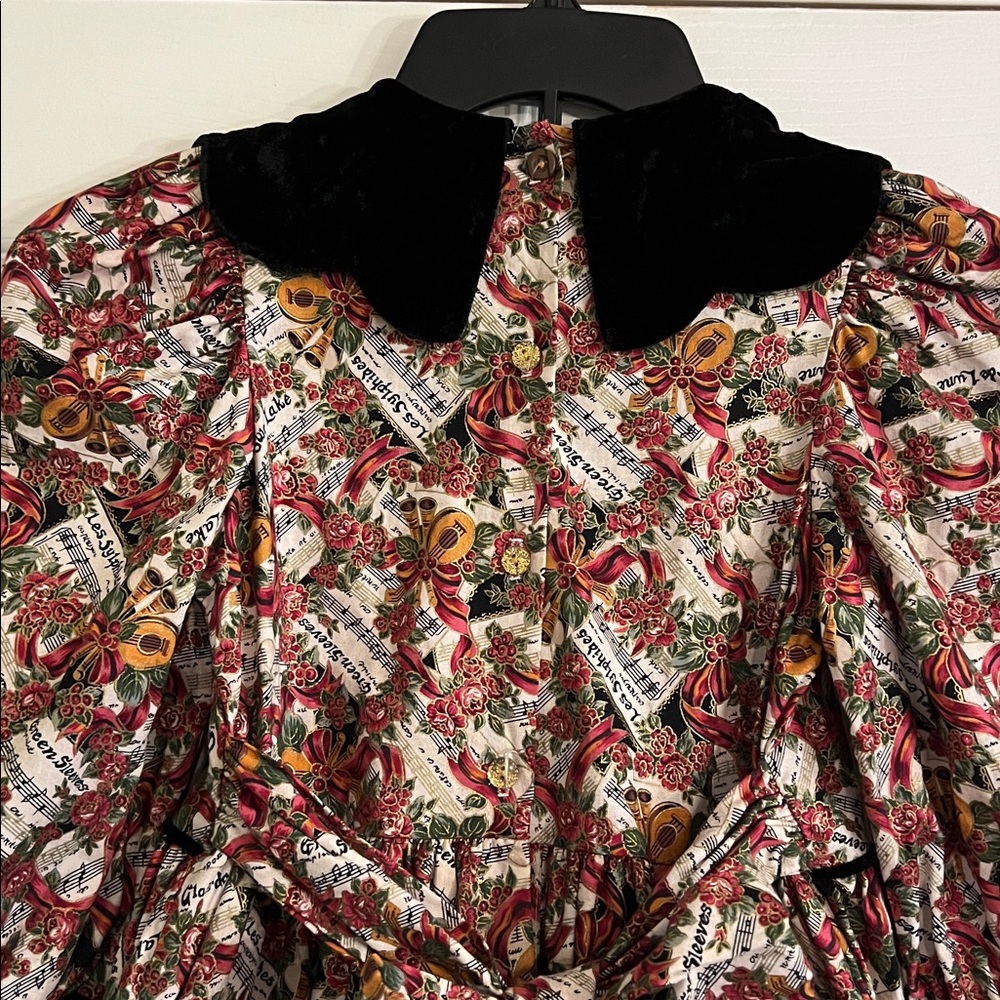 Petals San Francisco Vintage Girl’s Scalloped Hem Holiday Print Dress Size 10 - Picture 7 of 16